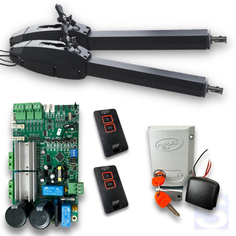Kit batiente PPA Pivo SK Mega doble con electrocerradura, hojas hasta 4,5mts cada una, 300 kg, apertura 90º en 16 segundos, 60 c Kit batiente PPA Pivo SK Mega doble con electrocerradura, hojas hasta 4,5mts cada una, 300 kg, apertura 90º en 16 segundos, 60 c