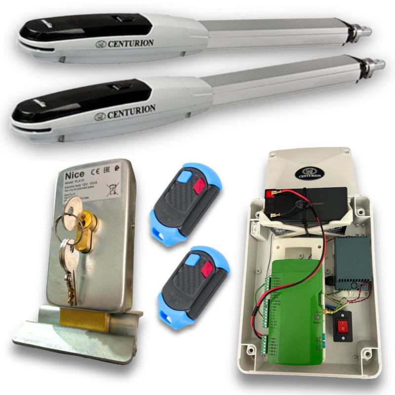 kit Centurion Vantage 400 Smart doble, con electrocerradura, batiente electromecánico 2 hojas, capacidad 250kg, 4 mts, 250 ciclo kit Centurion Vantage 400 Smart doble, con electrocerradura, batiente electromecánico 2 hojas, capacidad 250kg, 4 mts, 250 ciclo