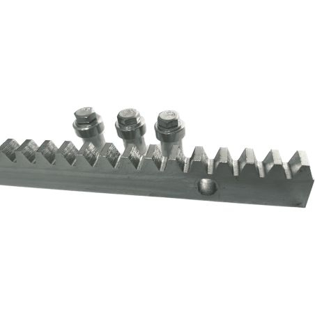 Cremallera de acero para apernar, incluye 3 tacos para soldar, paso M4, cremallera estándar, peso bruto 2,5kg, dimensiones 1000m